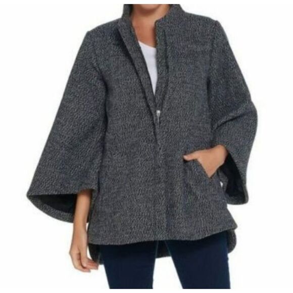 H by Halston Grey Tweed Full Zip Wool Blend Cape Jacket Size 1X - Picture 1 of 11